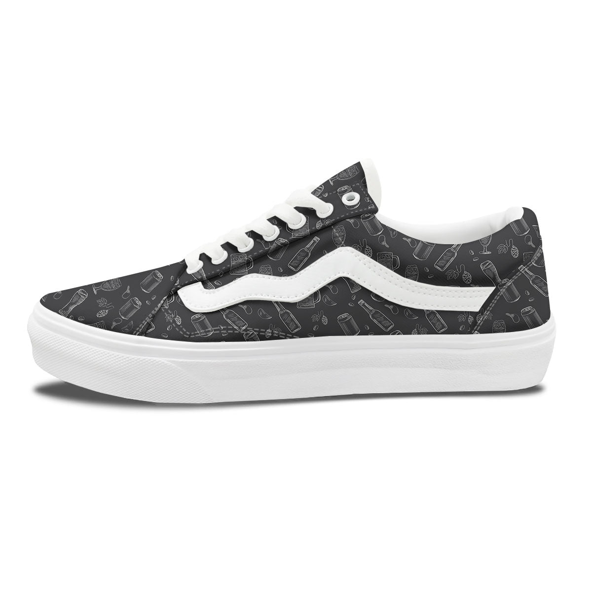 Beer White And Black Print Pattern Skate Shoes-grizzshop