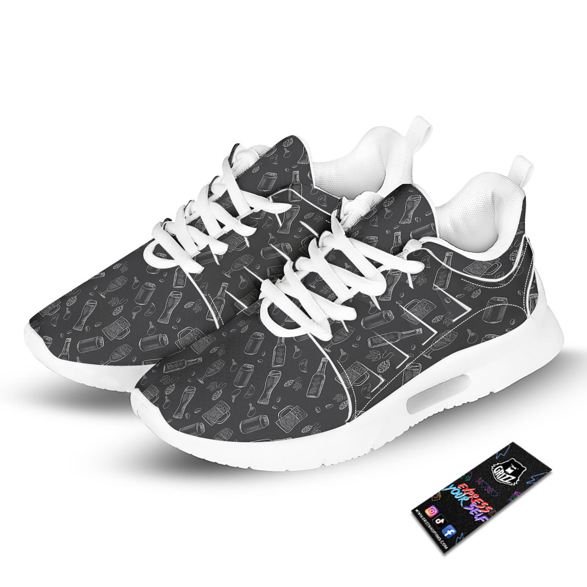 Beer White And Black Print Pattern Tennis Shoes-grizzshop