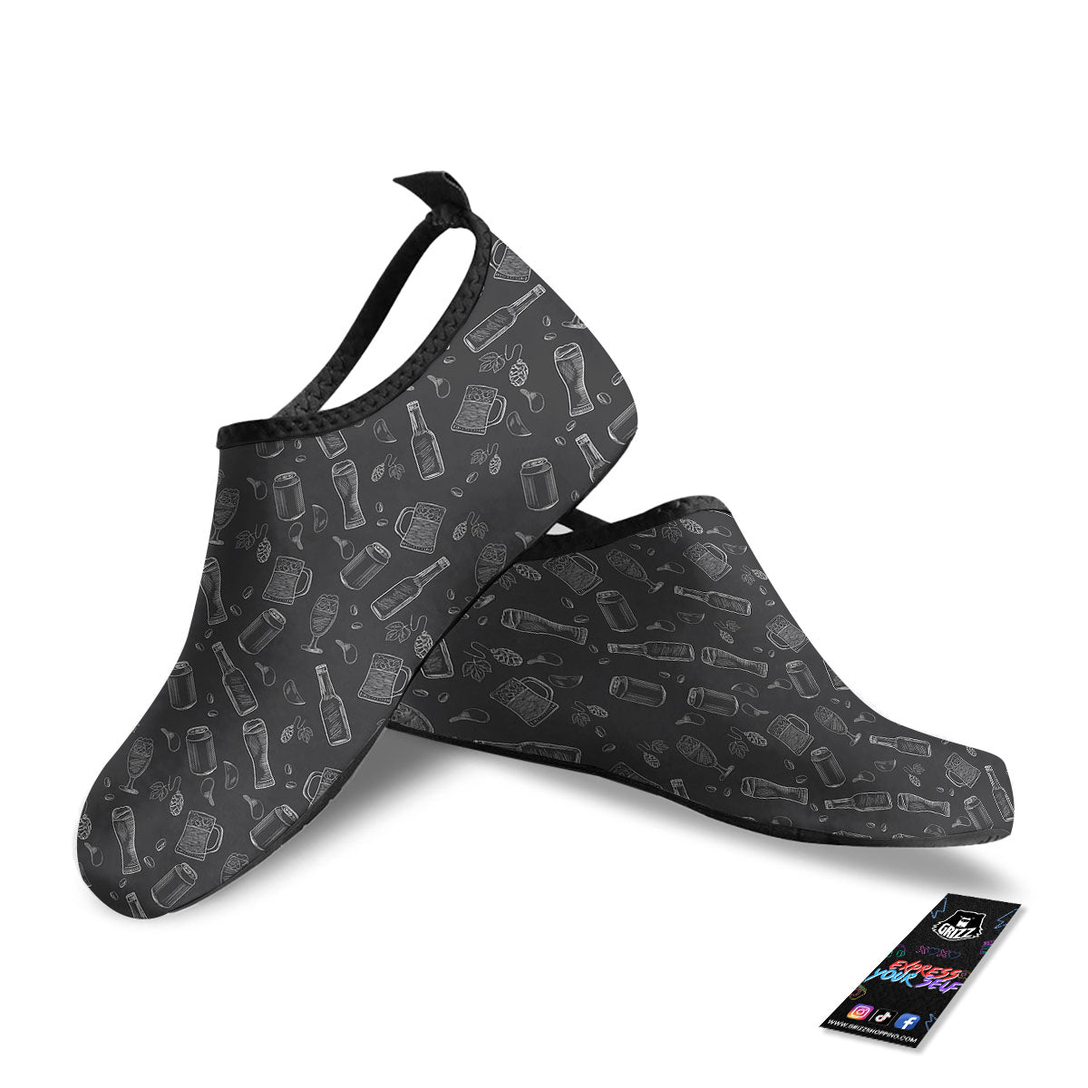 Beer White And Black Print Pattern Water Shoes-grizzshop