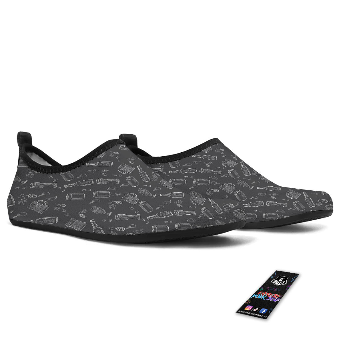 Beer White And Black Print Pattern Water Shoes-grizzshop