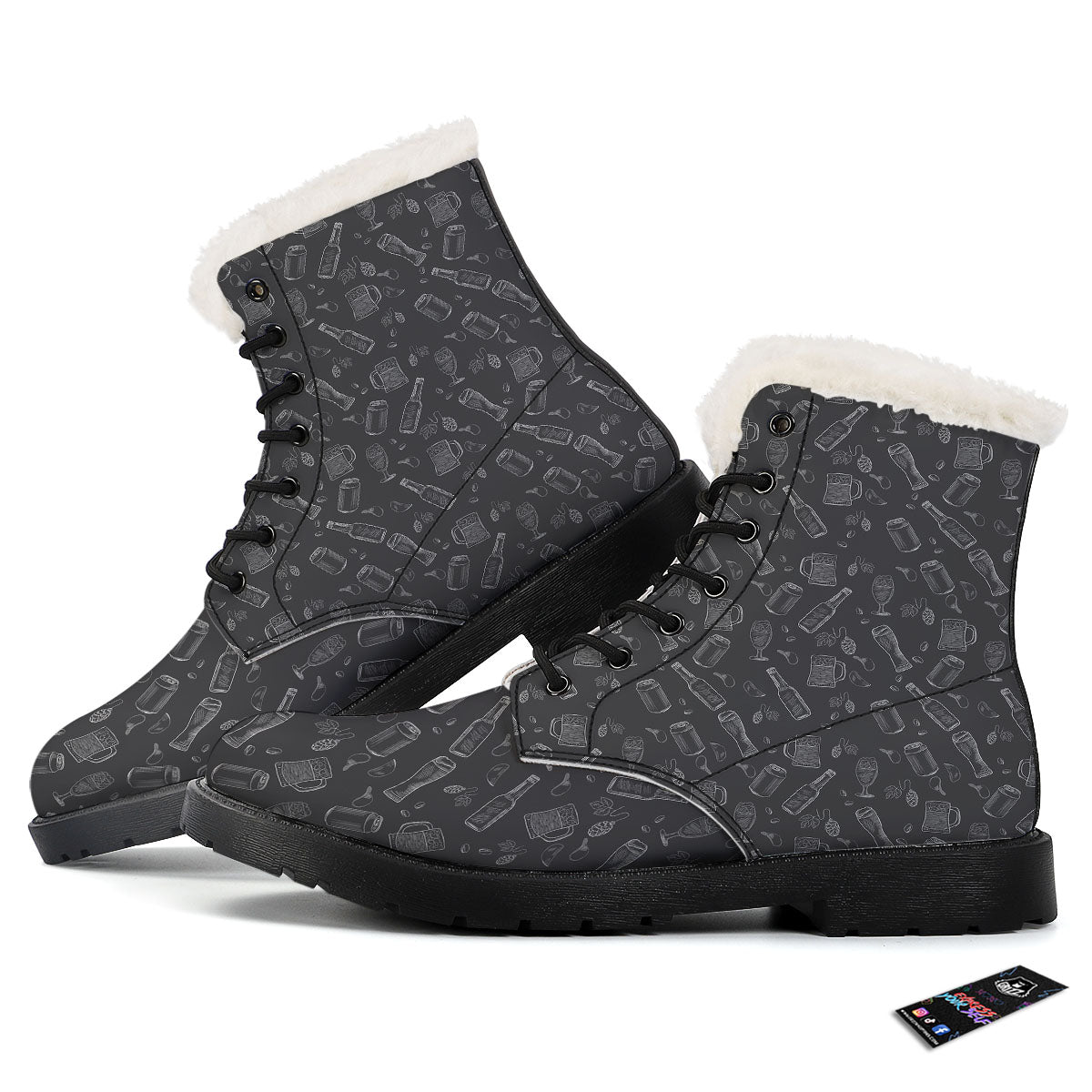 Beer White And Black Print Pattern Winter Boots-grizzshop