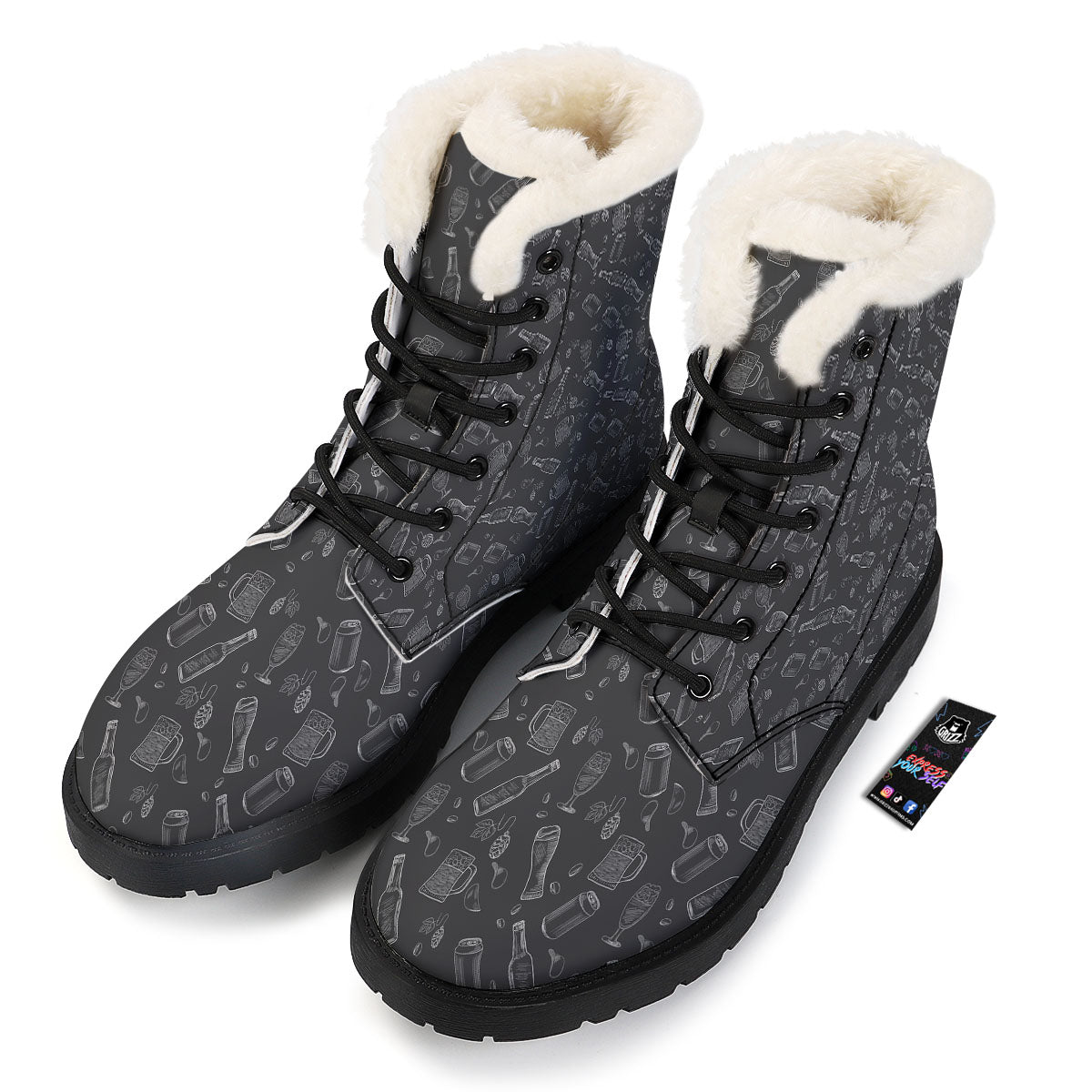 Beer White And Black Print Pattern Winter Boots-grizzshop