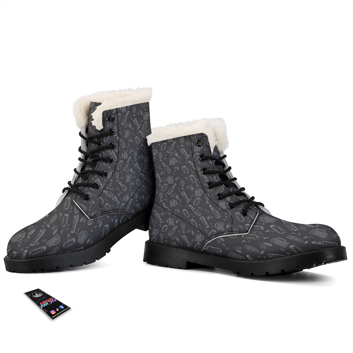 Beer White And Black Print Pattern Winter Boots-grizzshop