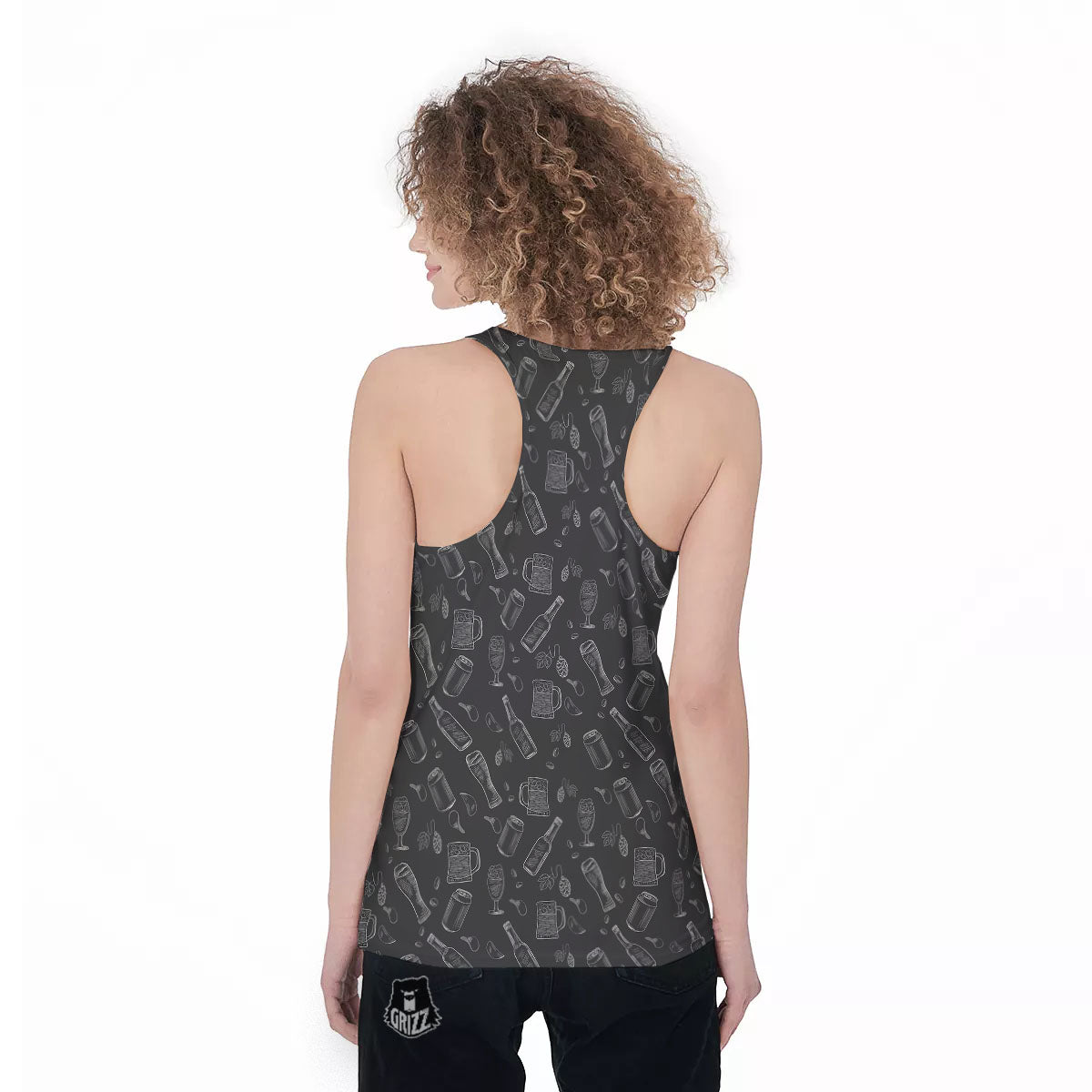 Beer White And Black Print Pattern Women's Racerback Tank Top-grizzshop