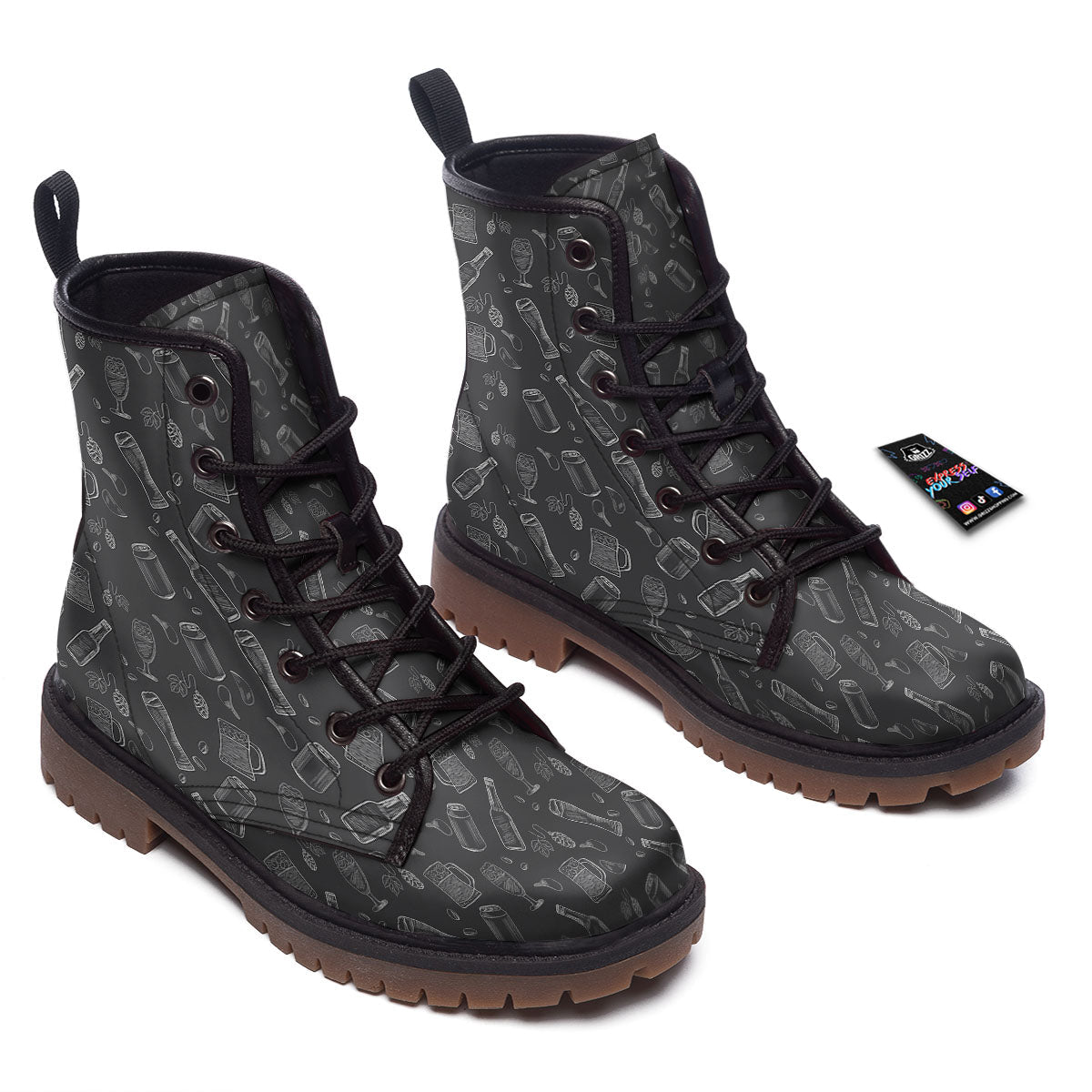 Beer White And Black Print Pattern Work Boots-grizzshop