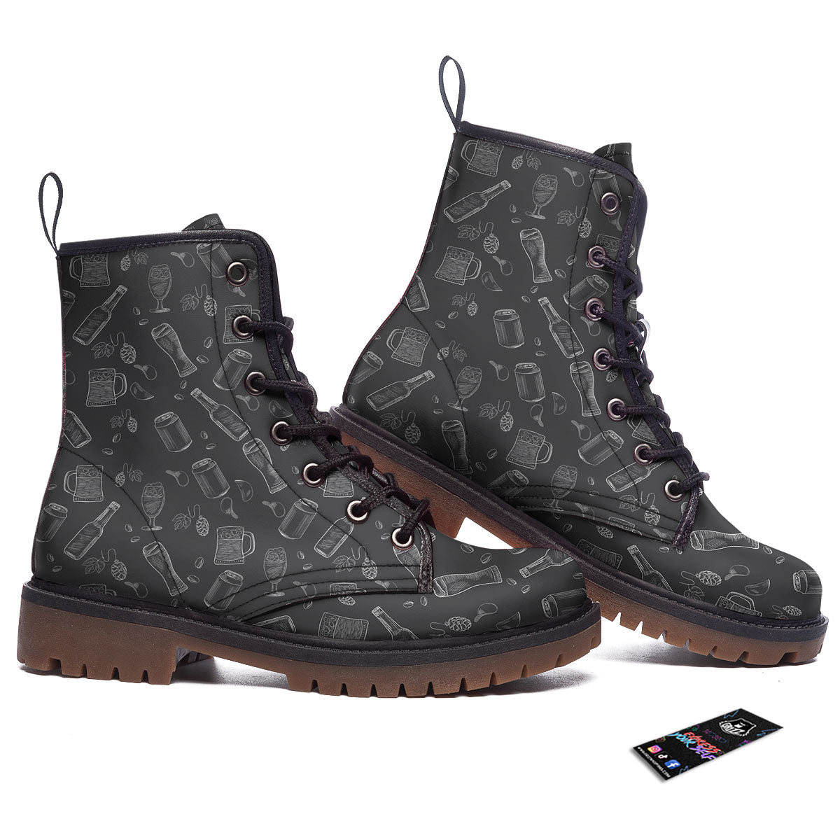 Beer White And Black Print Pattern Work Boots-grizzshop