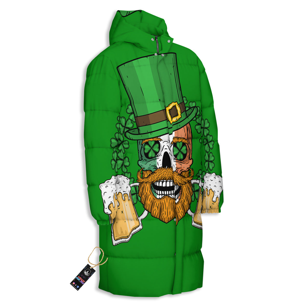 Beer And Clover St. Patrick's Day Print Long Down Jacket