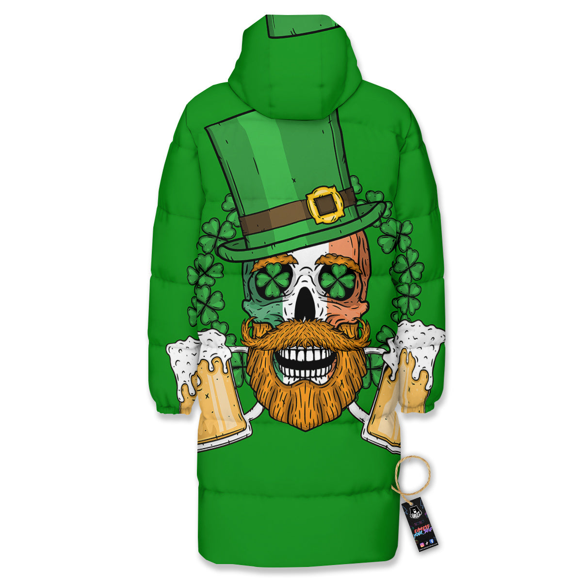 Beer And Clover St. Patrick's Day Print Long Down Jacket