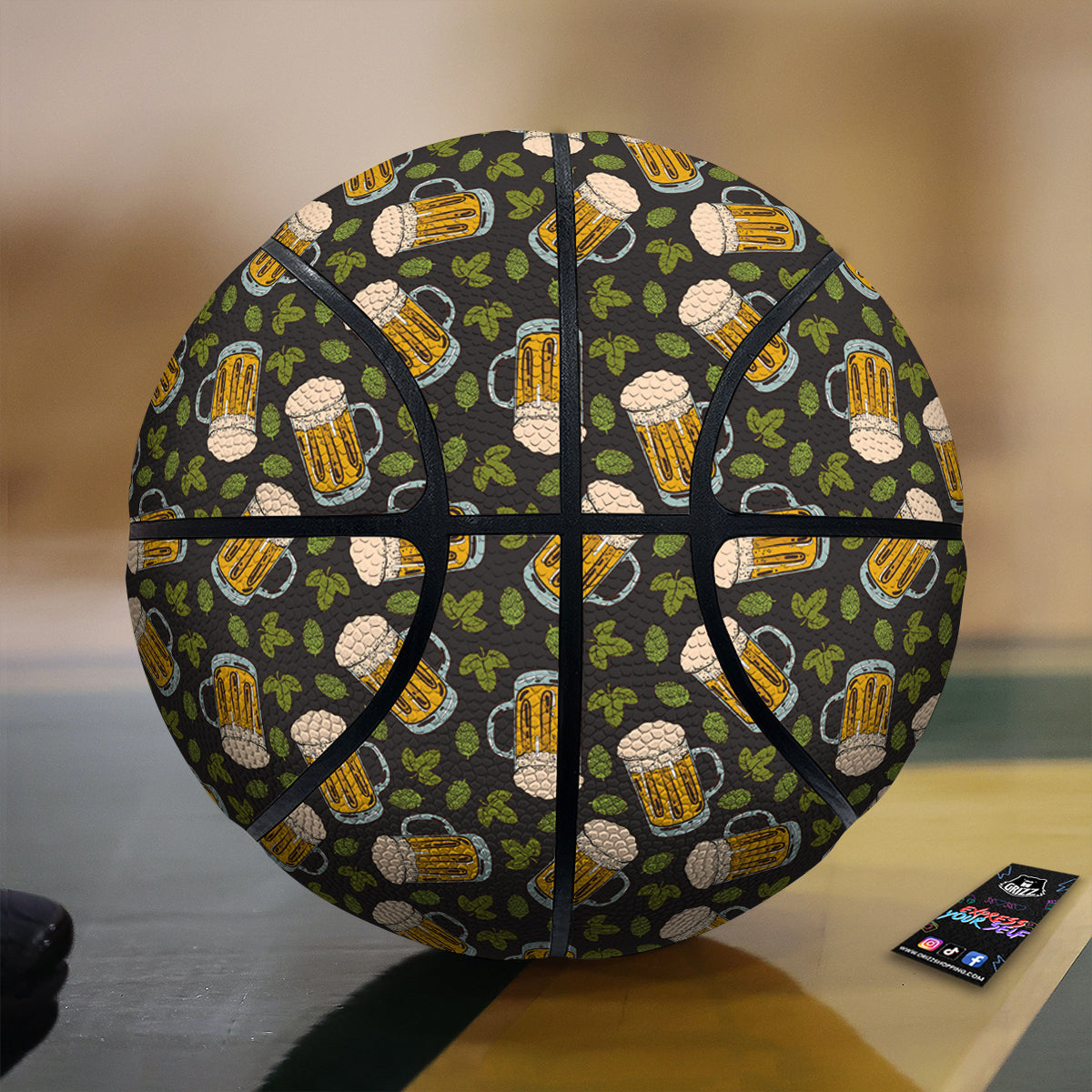 Beer And Hop Cone Leaf Print Pattern Basketball