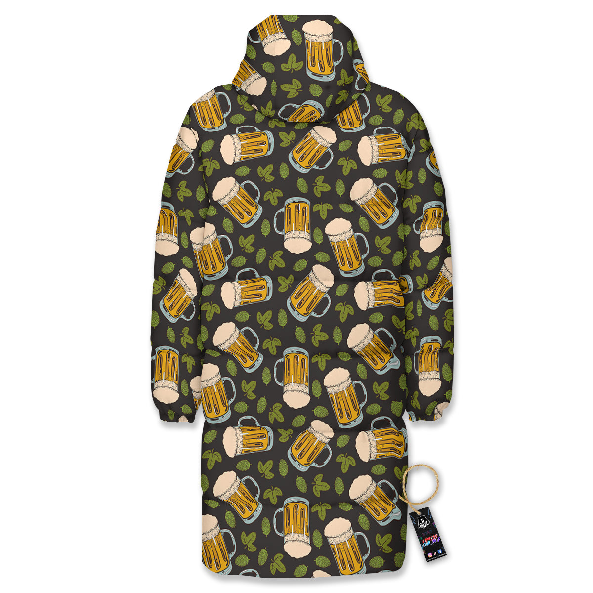 Beer And Hop Cone Leaf Print Pattern Long Down Jacket