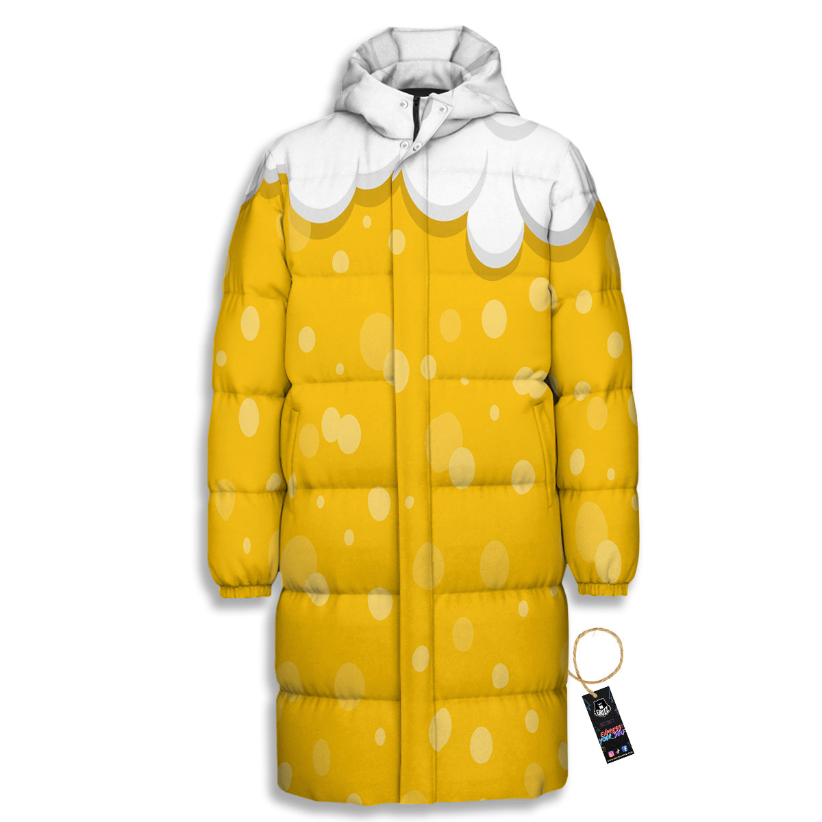 Beer Foam And Bubbles Cartoon Print Long Down Jacket