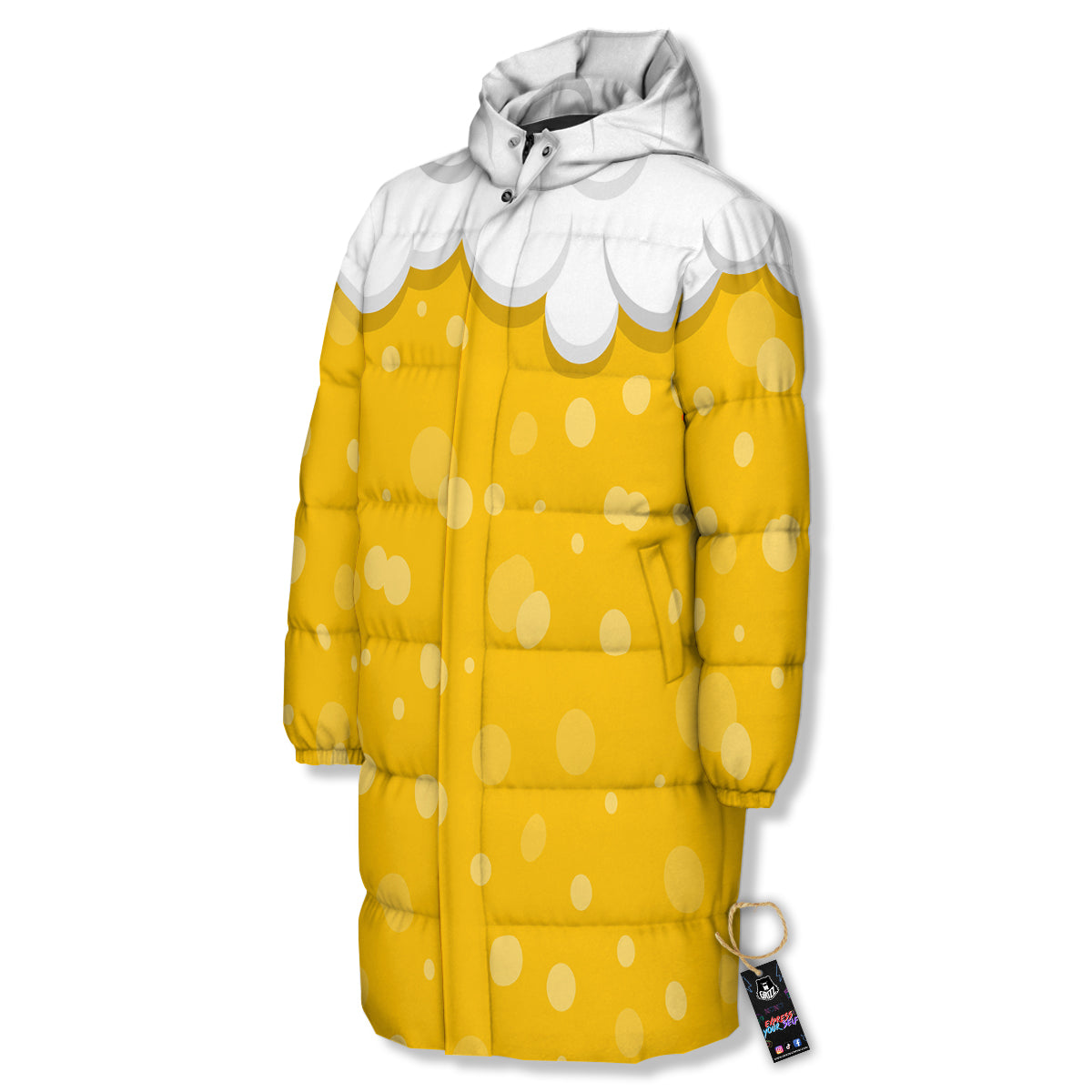 Beer Foam And Bubbles Cartoon Print Long Down Jacket