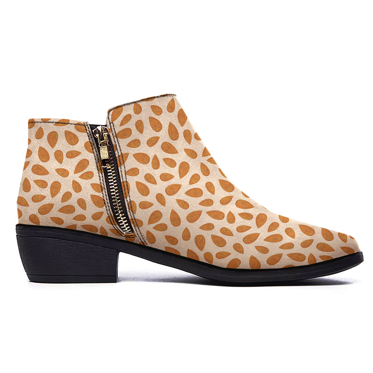 Beige Almond Print Pattern Ankle Boots-grizzshop