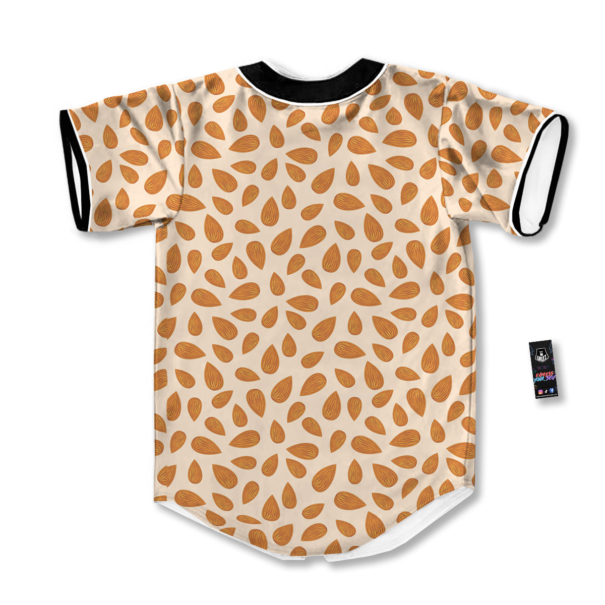 Beige Almond Print Pattern Baseball Jersey-grizzshop
