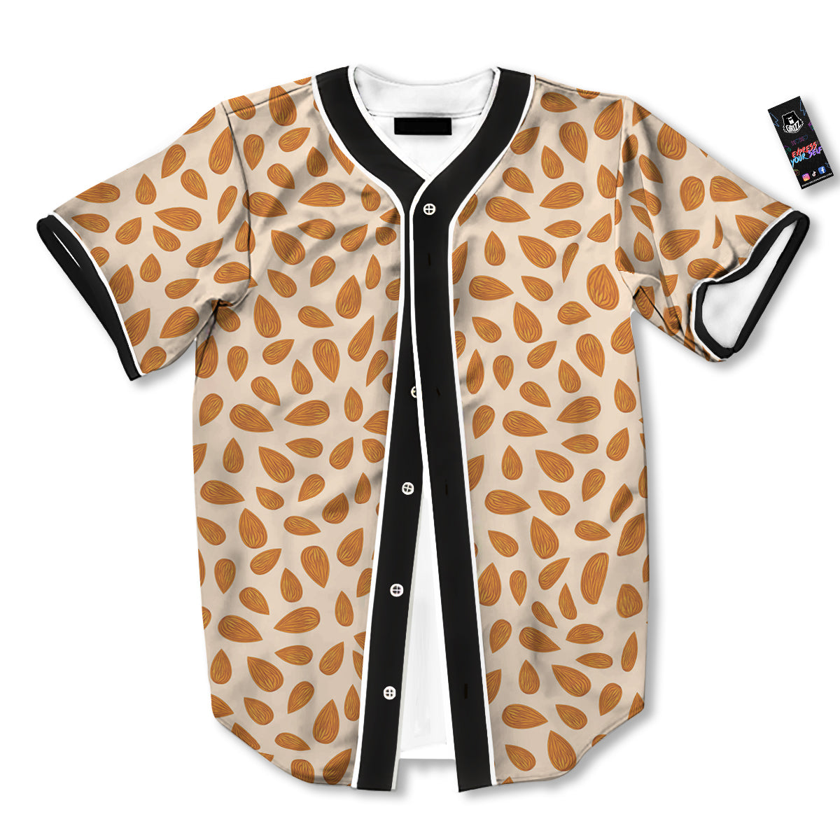 Beige Almond Print Pattern Baseball Jersey-grizzshop