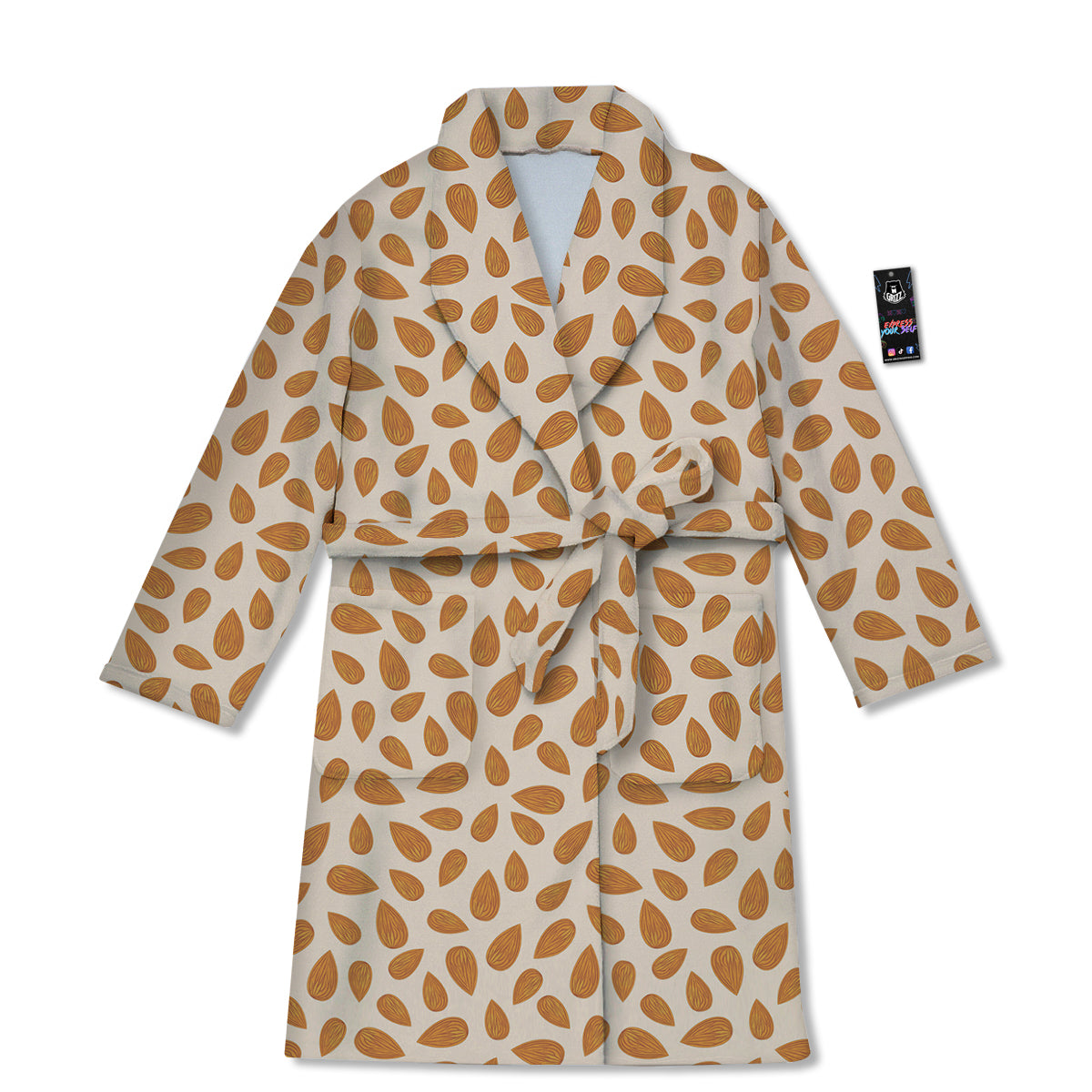 Beige Almond Print Pattern Bathrobe-grizzshop