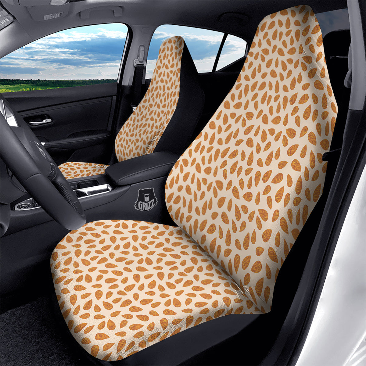 Beige Almond Print Pattern Car Seat Covers-grizzshop