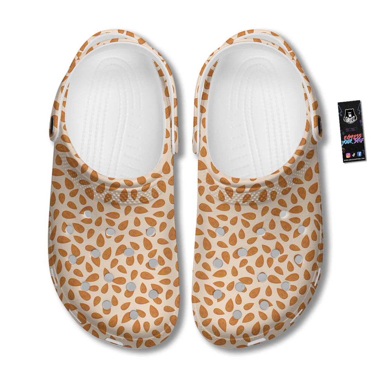 Beige Almond Print Pattern Clog-grizzshop
