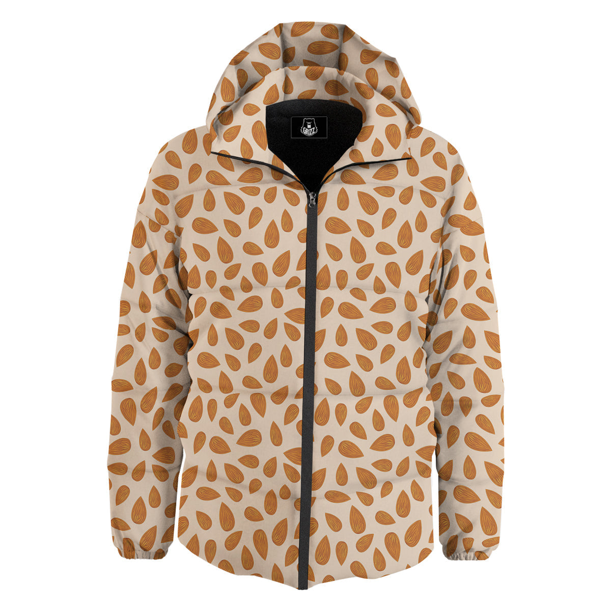 Beige Almond Print Pattern Down Jacket-grizzshop