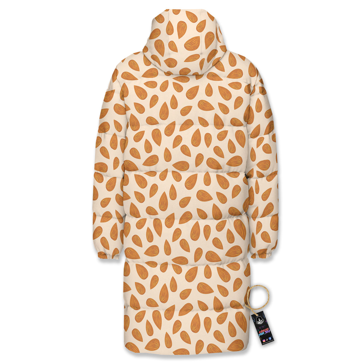 Beige Almond Print Pattern Long Down Jacket-grizzshop