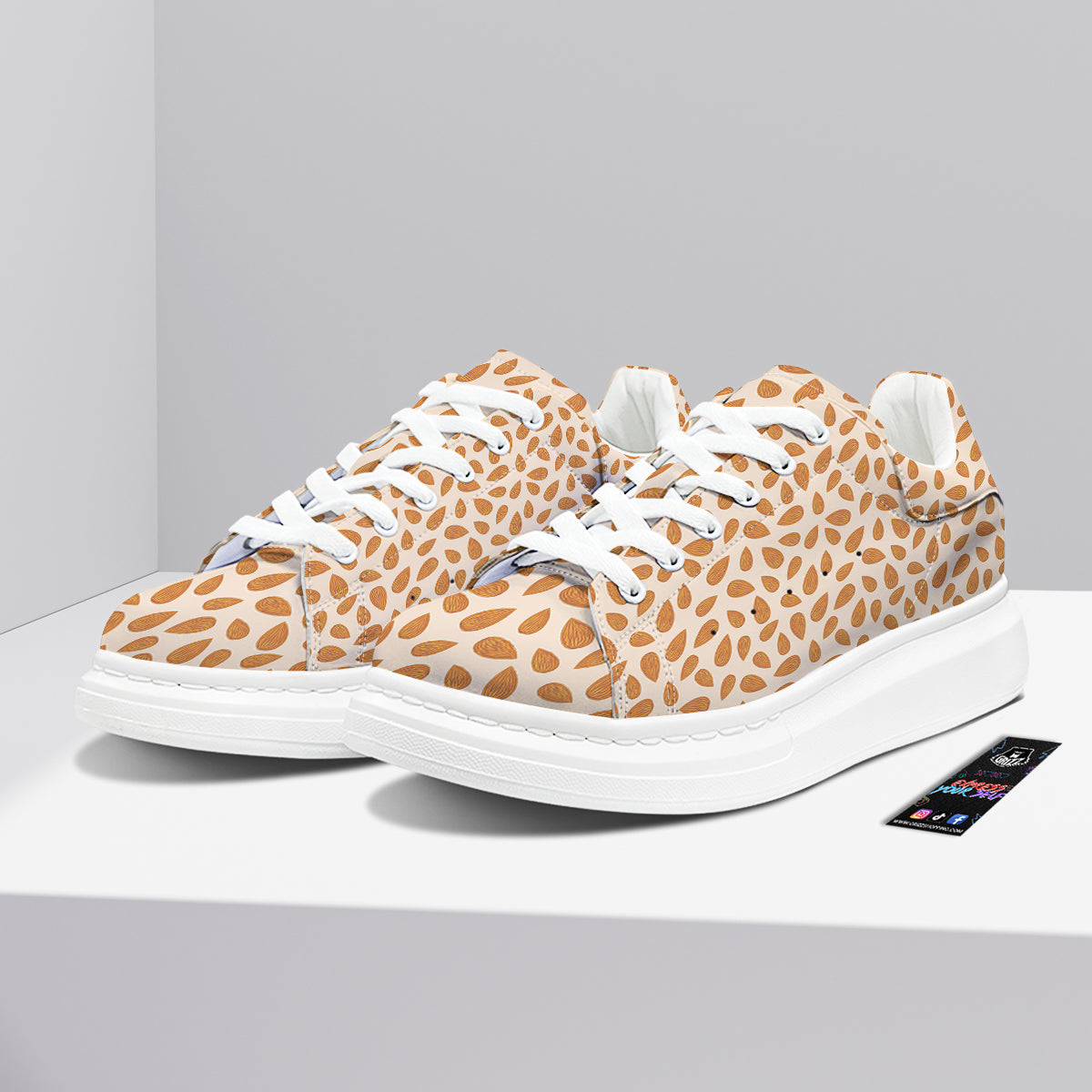 Beige Almond Print Pattern Platform Shoes-grizzshop
