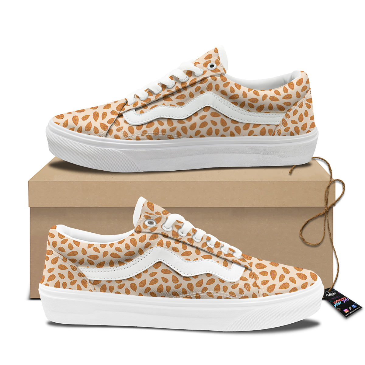 Beige Almond Print Pattern Skate Shoes-grizzshop