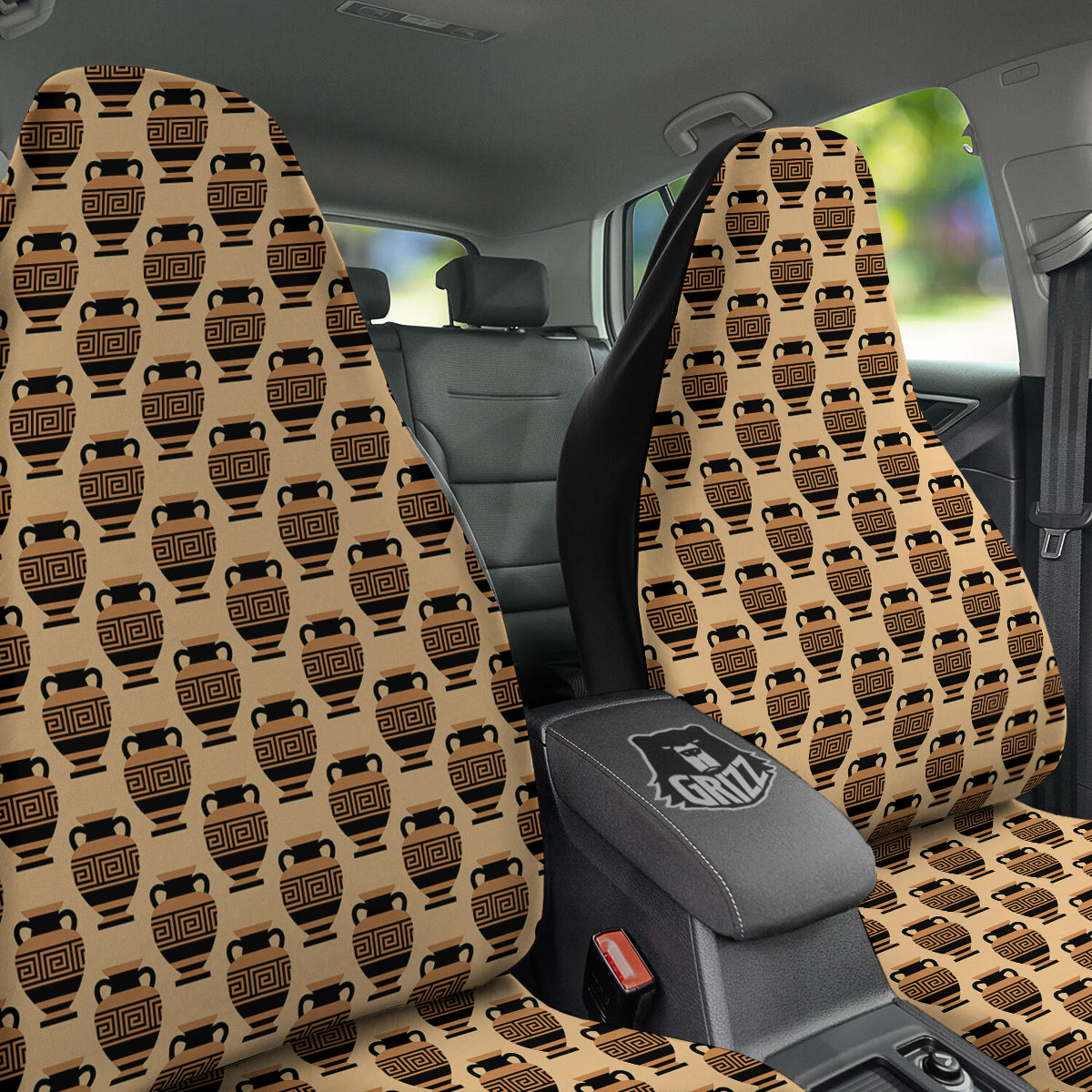 Beige Amphora Greek Print Pattern Car Seat Covers-grizzshop