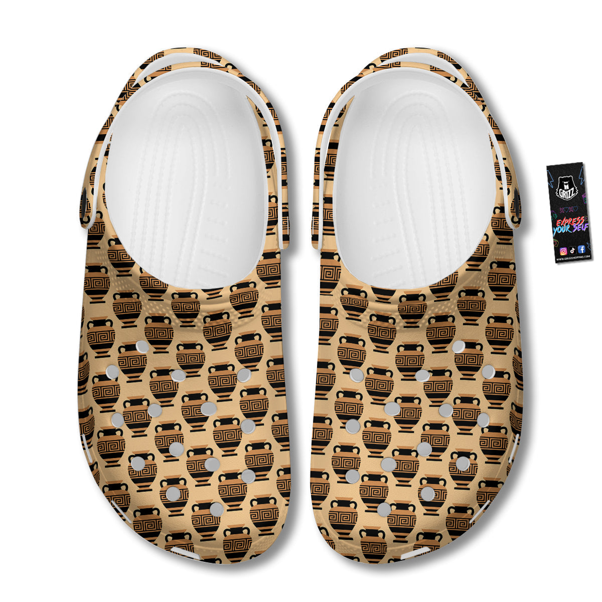 Beige Amphora Greek Print Pattern Clog-grizzshop