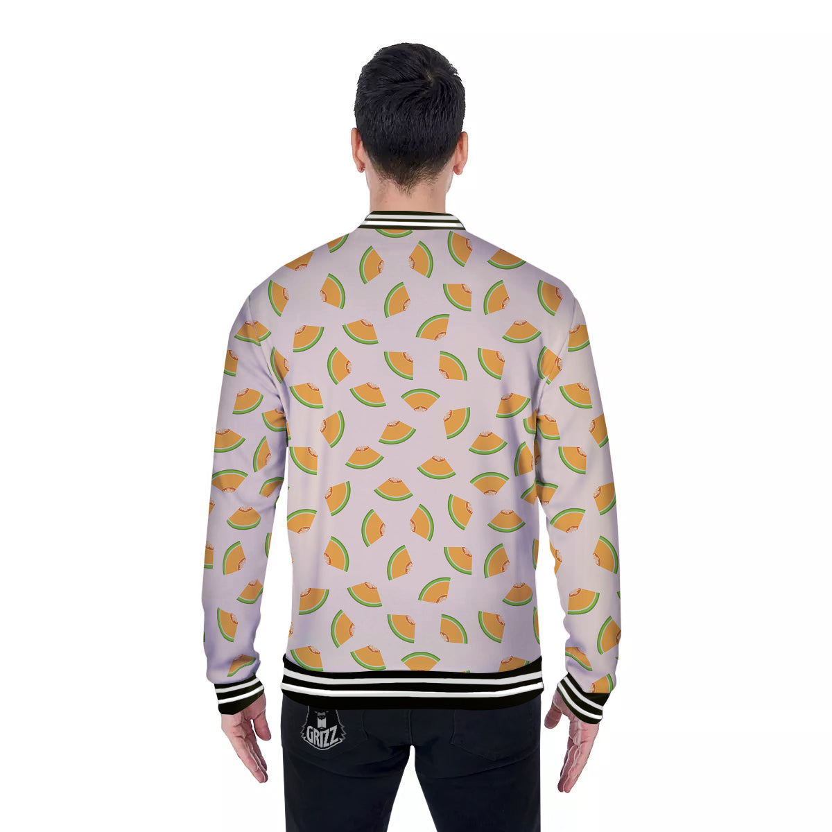 Beige And Melon Print Pattern Baseball Jacket-grizzshop