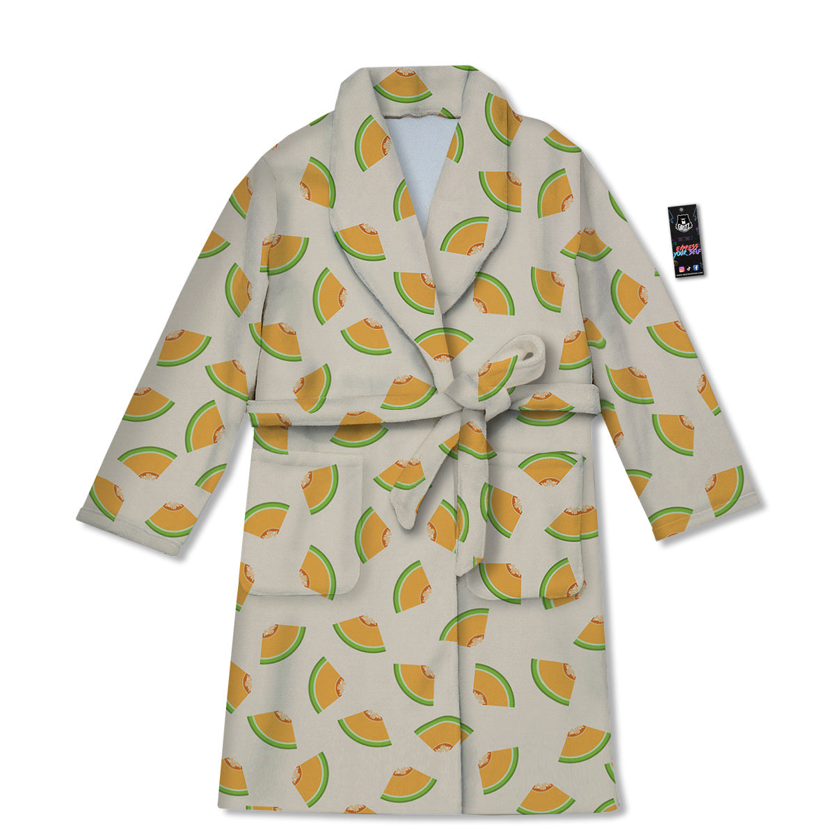 Beige And Melon Print Pattern Bathrobe-grizzshop