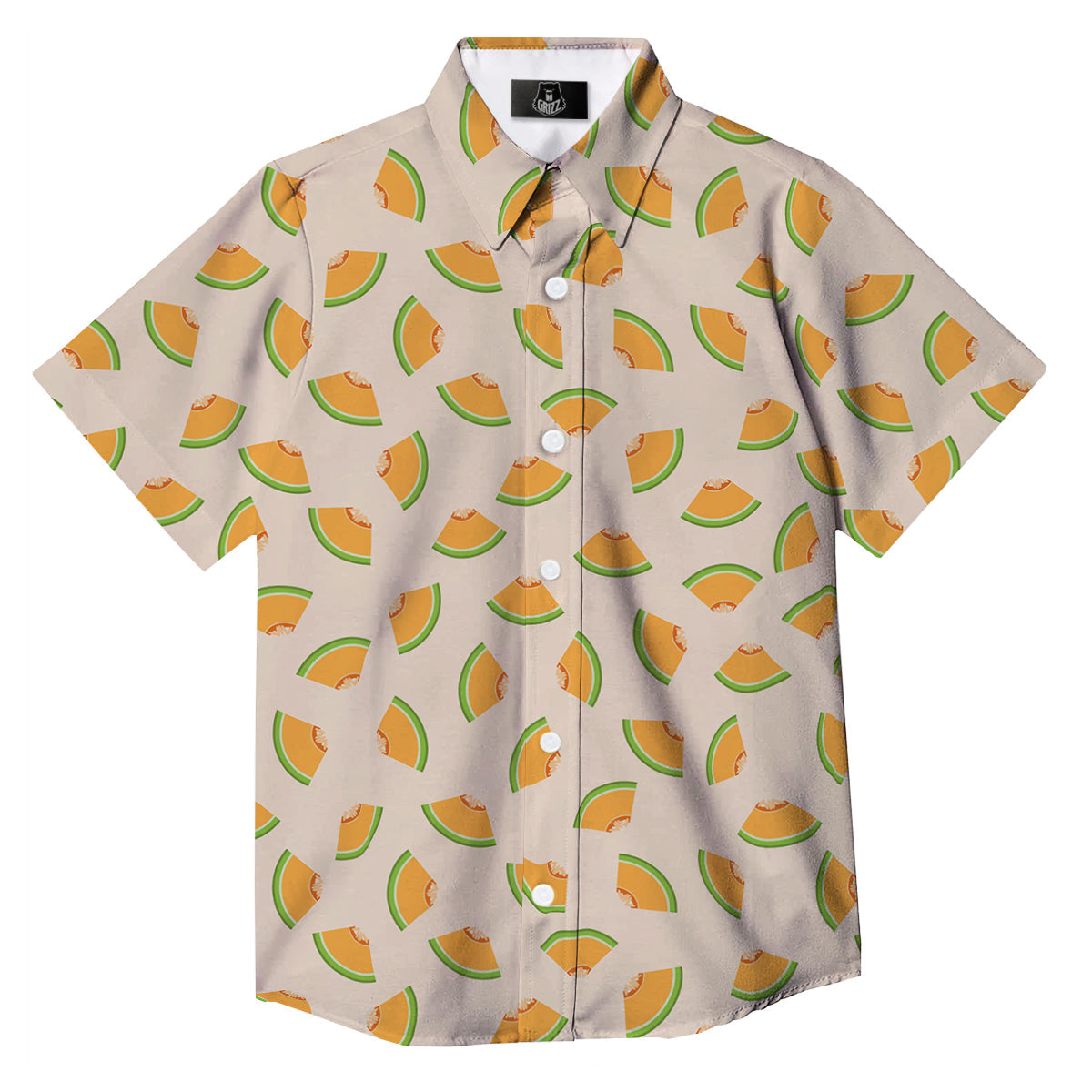 Beige And Melon Print Pattern Button Up Shirt-grizzshop