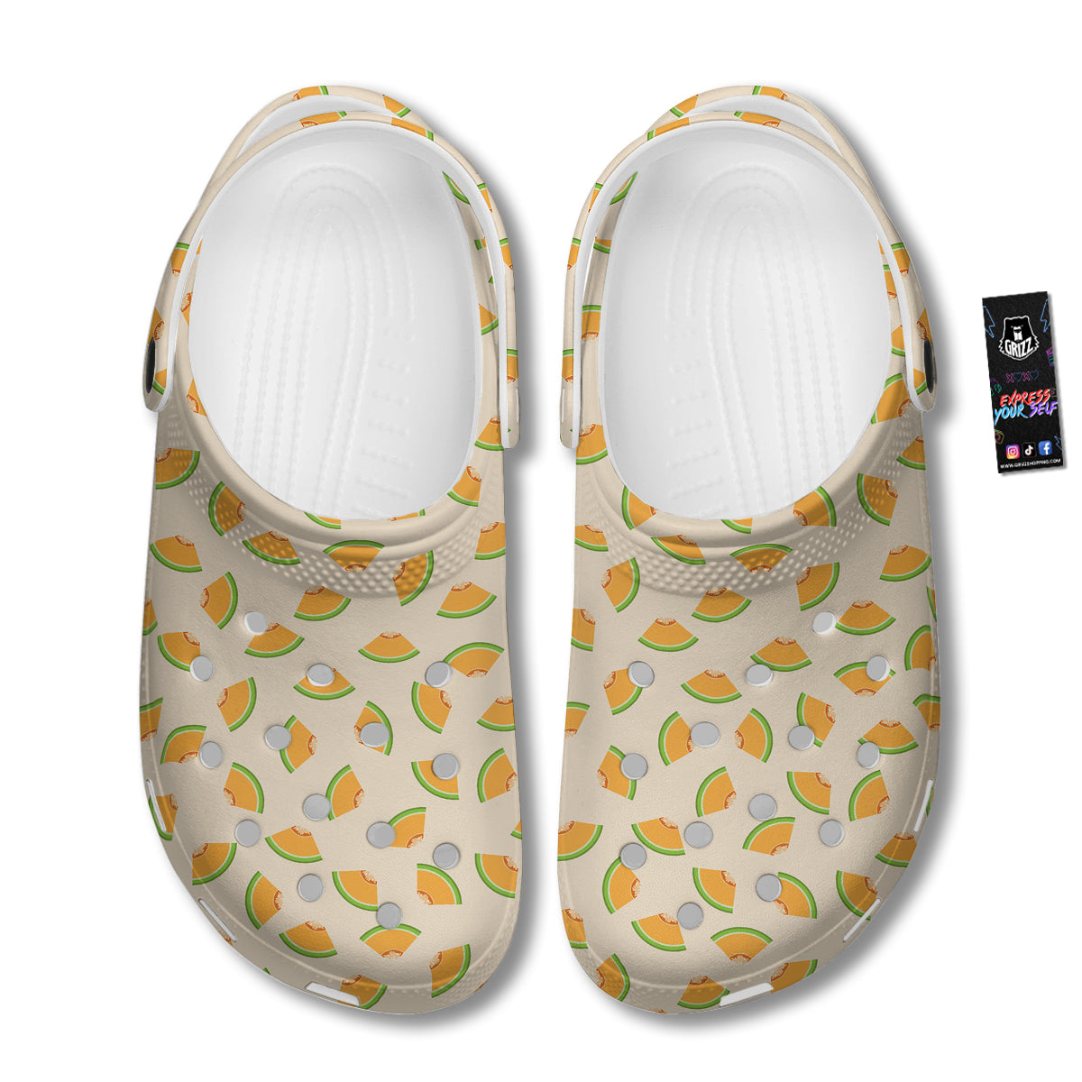 Beige And Melon Print Pattern Clog-grizzshop