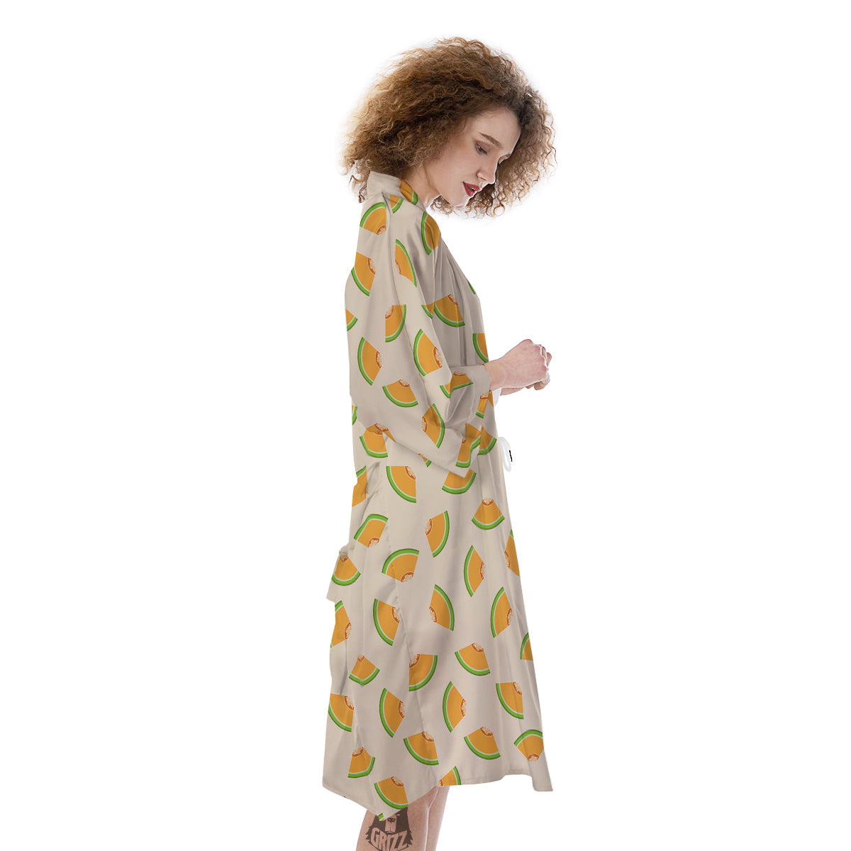 Beige And Melon Print Pattern Kimono-grizzshop