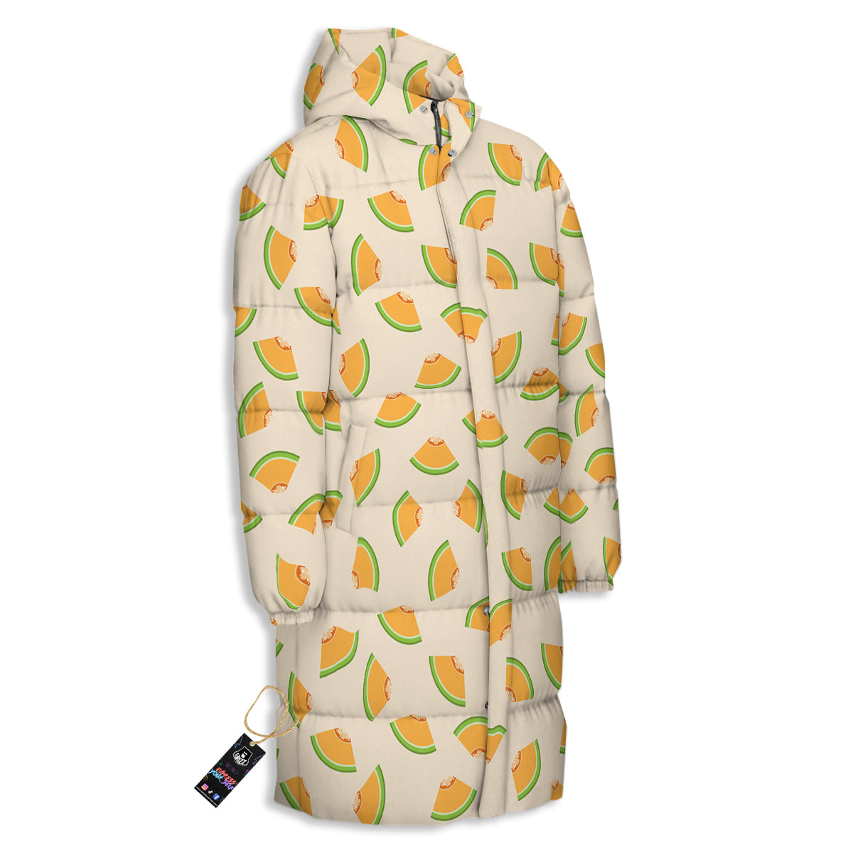 Beige And Melon Print Pattern Long Down Jacket-grizzshop