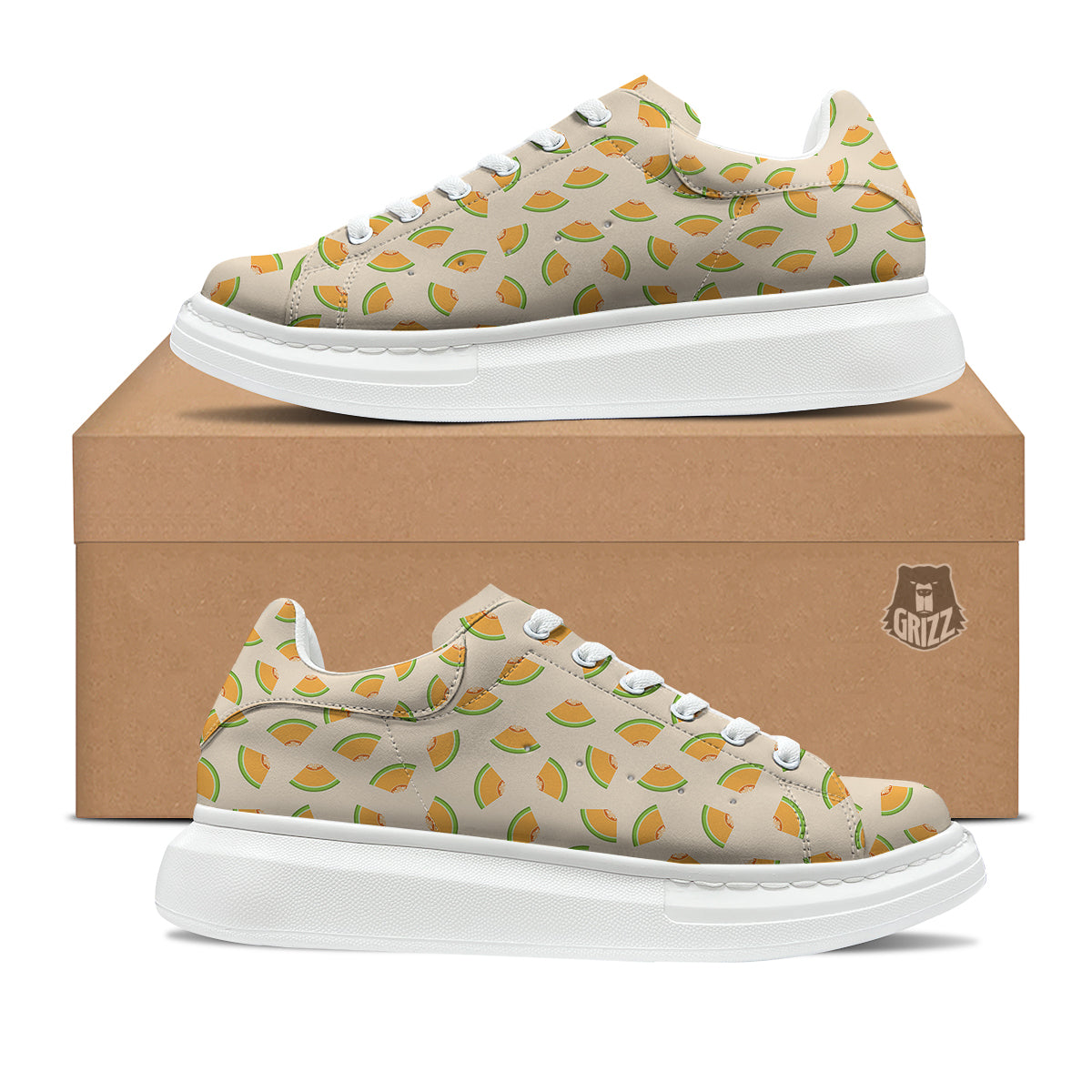 Beige And Melon Print Pattern Platform Shoes-grizzshop
