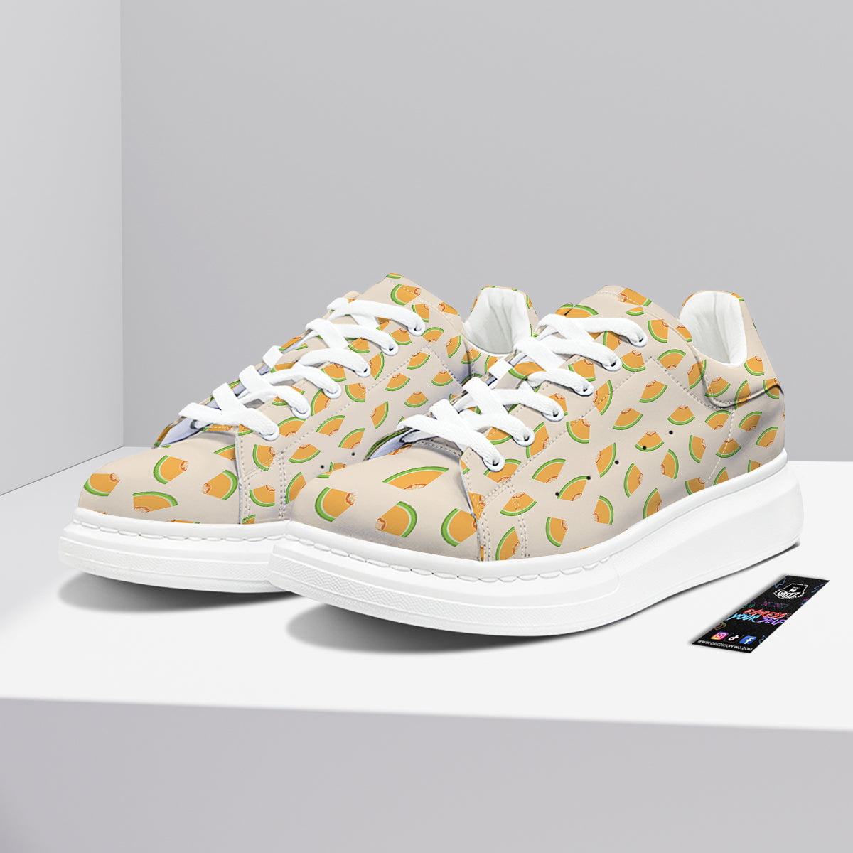 Beige And Melon Print Pattern Platform Shoes-grizzshop