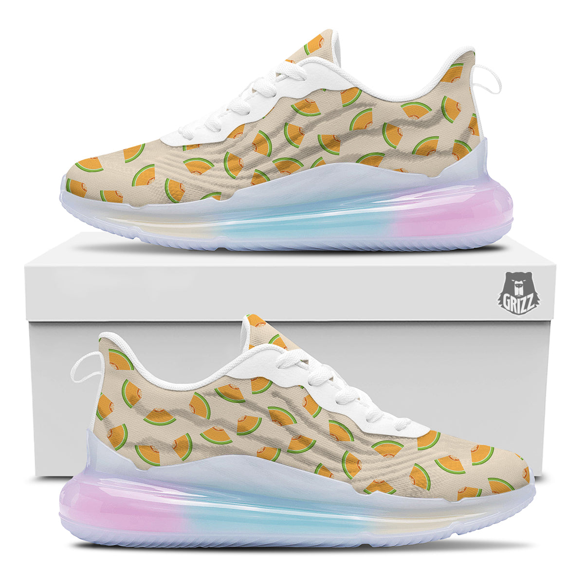 Beige And Melon Print Pattern Running Sneakers-grizzshop