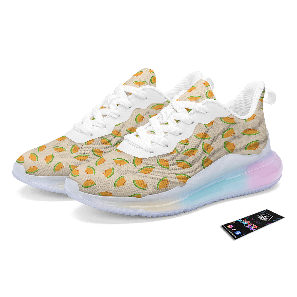 Beige And Melon Print Pattern Running Sneakers-grizzshop