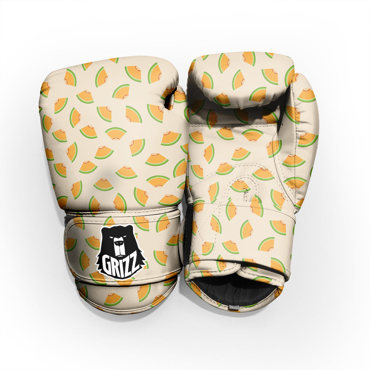 Beige And Melon Print Pattern Sparring Gloves-grizzshop
