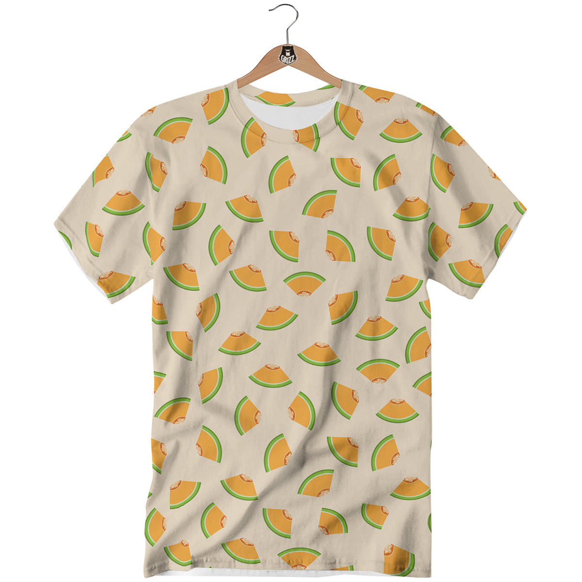 Beige And Melon Print Pattern T-Shirt-grizzshop