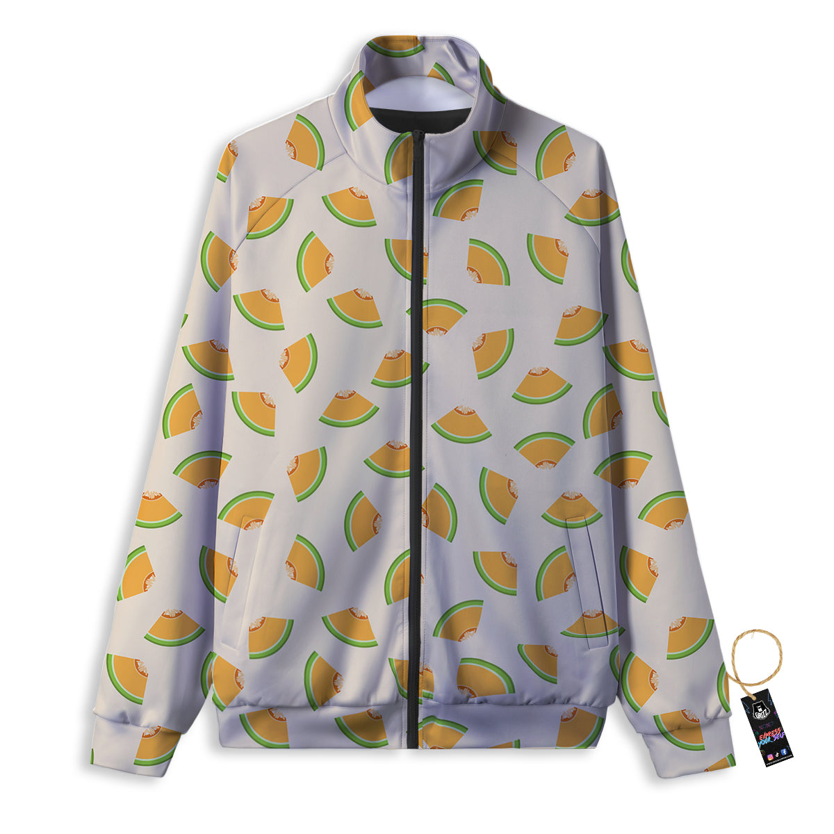 Beige And Melon Print Pattern Track Jacket-grizzshop