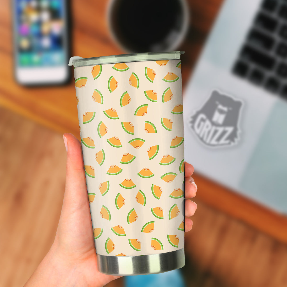Beige And Melon Print Pattern Tumbler-grizzshop