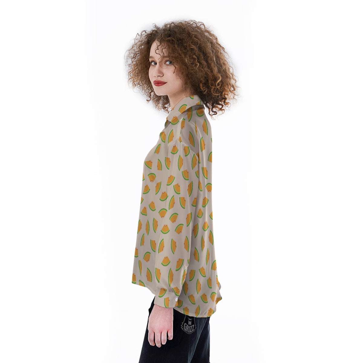 Beige And Melon Print Pattern Women's Long Sleeve Shirts-grizzshop