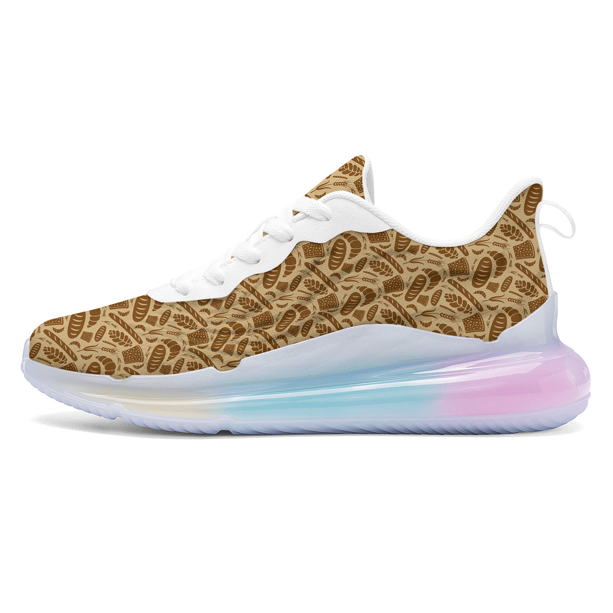 Beige Brown Bakery Print Pattern Running Sneakers-grizzshop