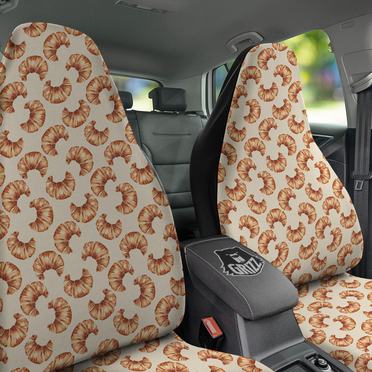 Beige Croissant Watercolor Print Pattern Car Seat Covers-grizzshop