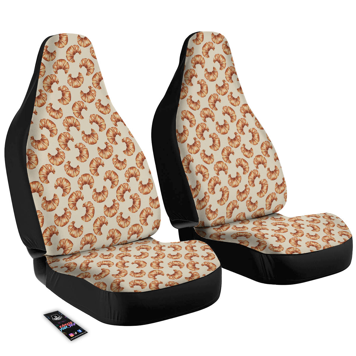 Beige Croissant Watercolor Print Pattern Car Seat Covers-grizzshop