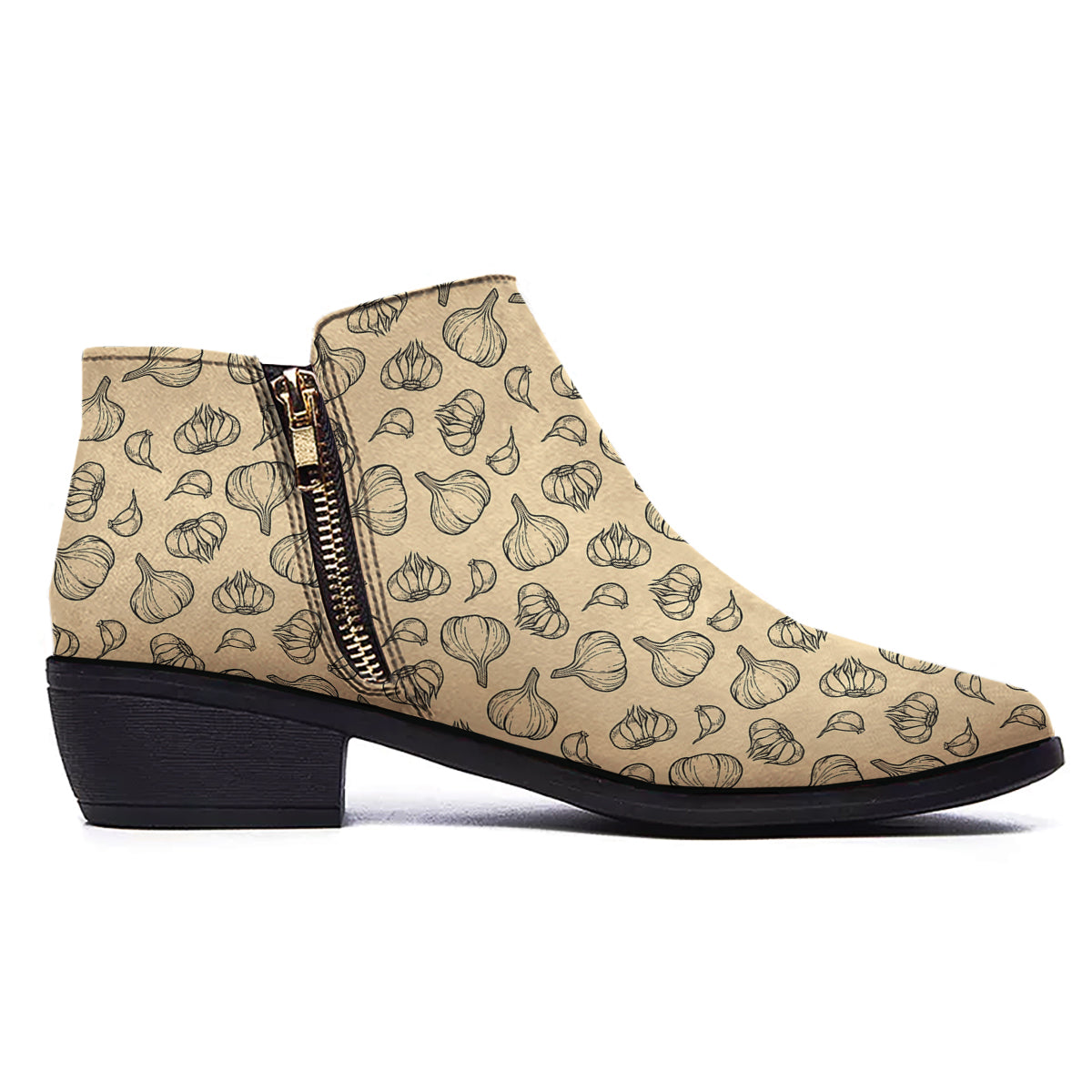 Beige Drawing Garlic Print Pattern Ankle Boots-grizzshop
