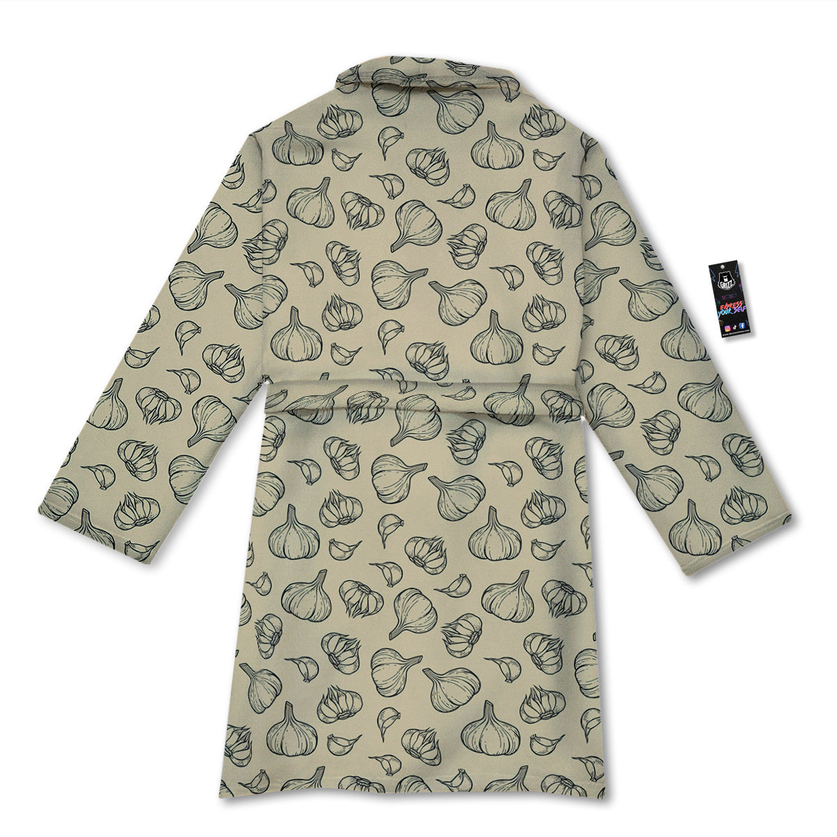 Beige Drawing Garlic Print Pattern Bathrobe-grizzshop
