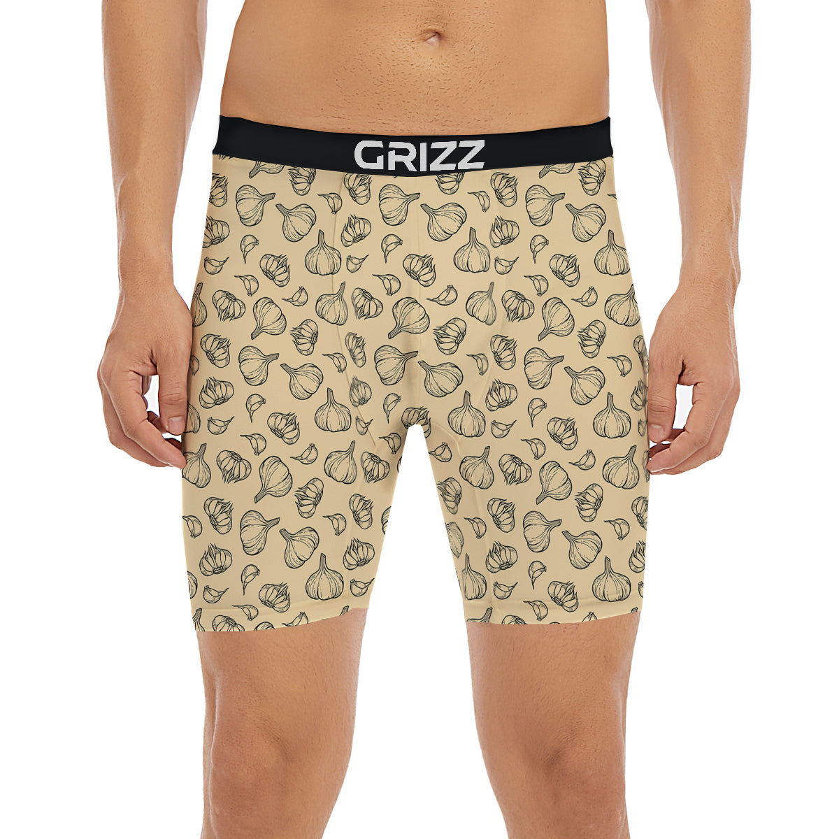 Beige Drawing Garlic Print Pattern Boxer Briefs-grizzshop