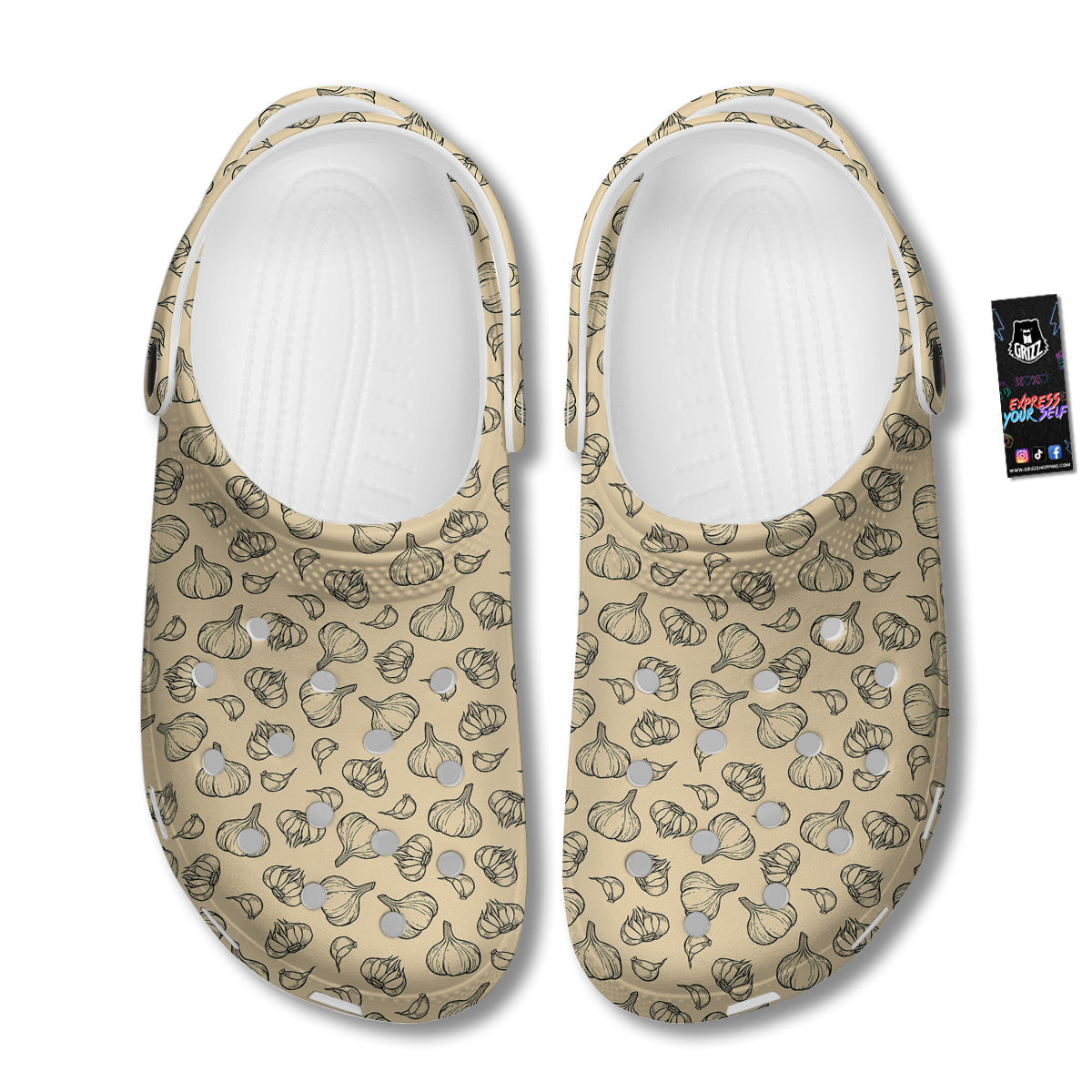 Beige Drawing Garlic Print Pattern Clog-grizzshop